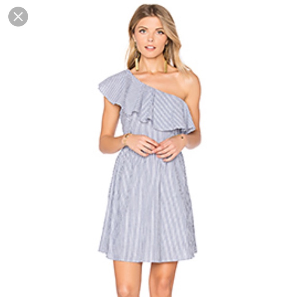 J.O.A one shoulder blue sear sucker dress